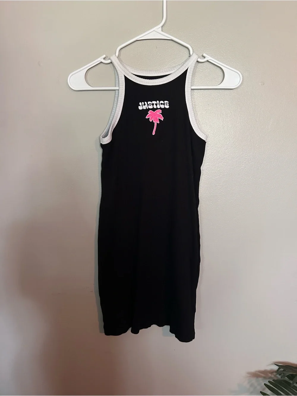 5 for $20! Justice Girls Black Tank Dress with Pink Palm Graphic